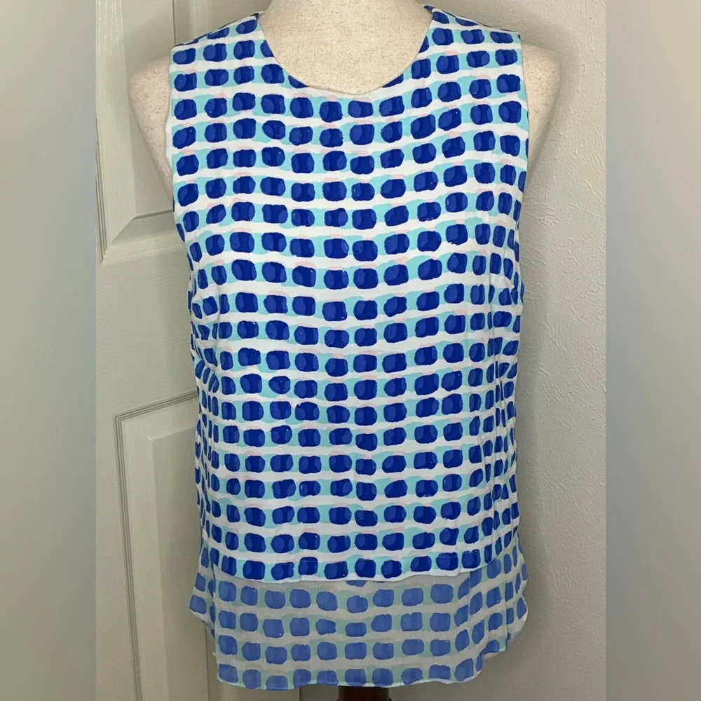 KATE SPADE Blue Live Colorfully Island stamp layered tank top Size M Shirttail